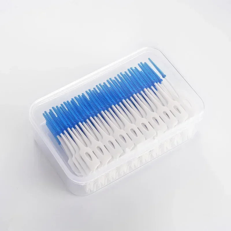 Interdental Silicone Brushes 40 Units Dental Toothpicks Brush Between Teeth Silicone Toothpicks with Thread Oral Cleaning Tools Peaceful Pleasures Health and Wellness Blue