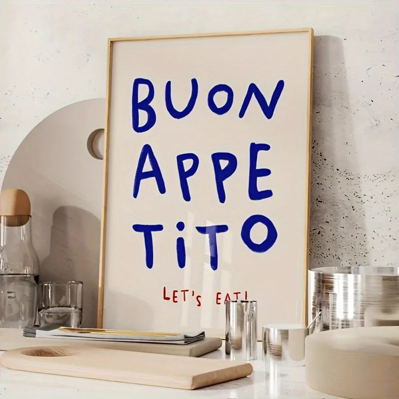 Buon Appetito Let's Eat Canvas Wall Art Frameless Modern Print Poster for Kitchen & Dining Room, Home Wall Aesthetic Decoration Peaceful Pleasures Health and Wellness