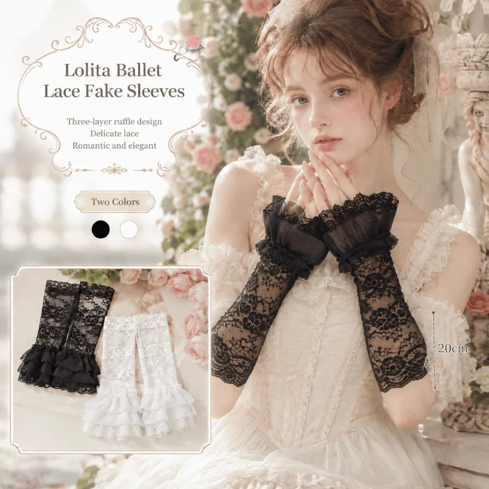 Lolita Detachable Lace Flared Cuffs – 3-Layer Fake Sleeves Pair