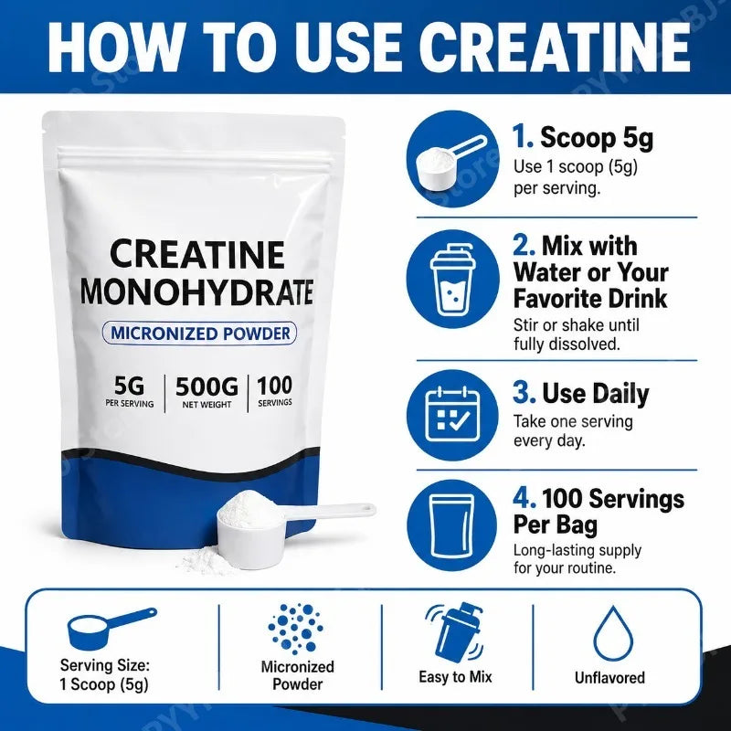 Micronized Creatine Monohydrate Powder 500g | Unflavored GMO-Free