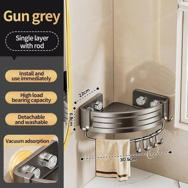 No-Drill Suction Cup Bathroom Shelf & Shampoo Holder Rack