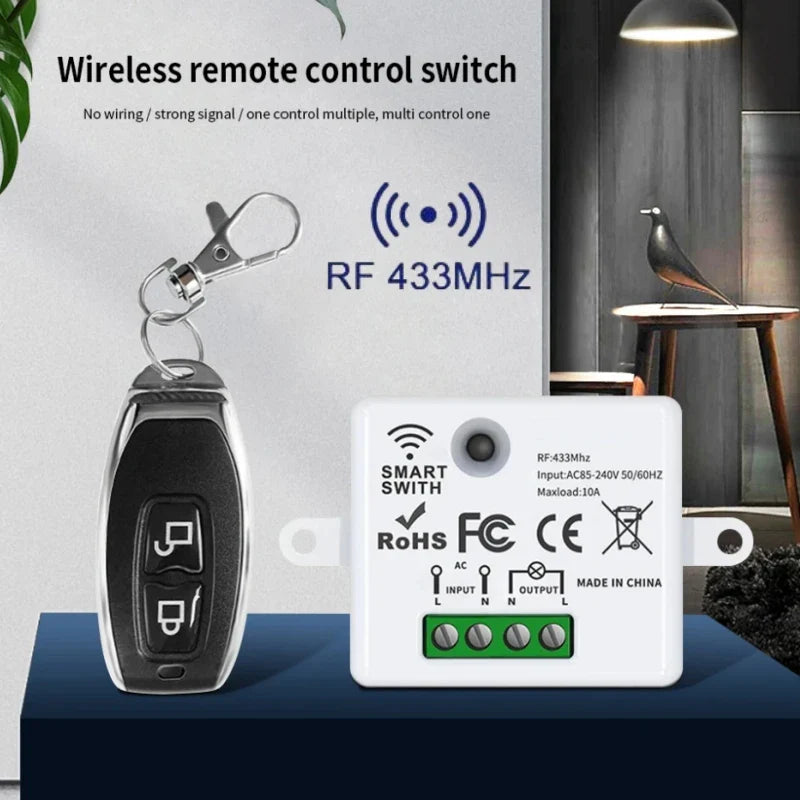 RF 433MHz Wireless Remote Light Switch 10A Relay AC 110V 220V