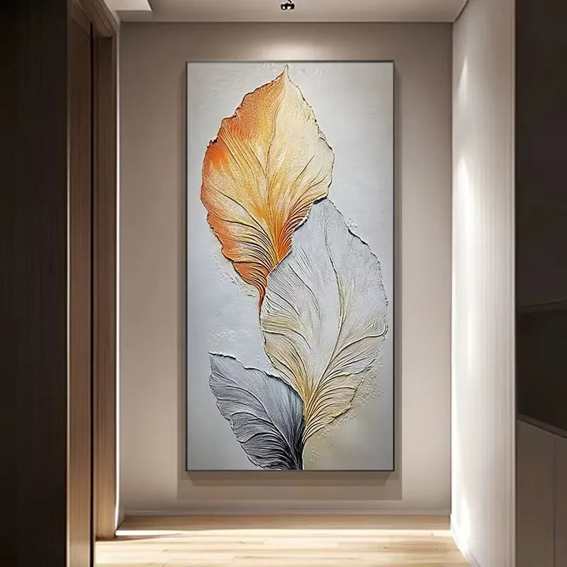 Pure Handmade Oil Painting, Ginkgo Leaves, Cream Style Hanging Painting, Living Room Mural, Sofa Background Decoration Painting Peaceful Pleasures Health and Wellness