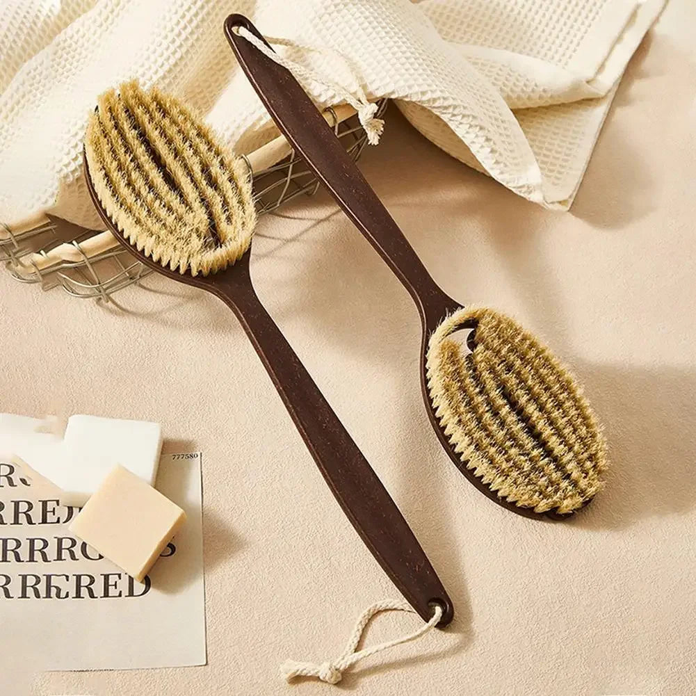 Natural Coconut Bristle Body Brush – Long Handle Back Scrubber