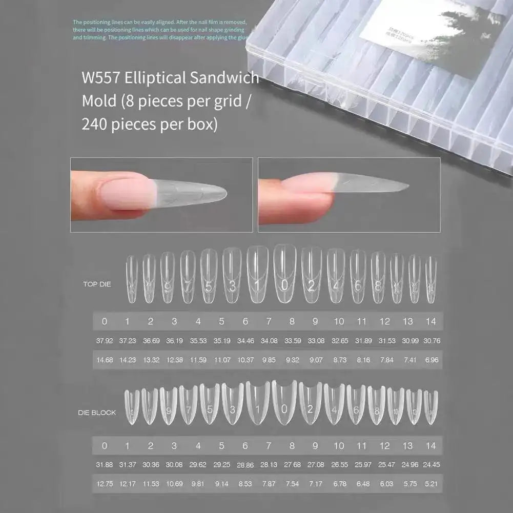 240-Piece Reusable Nail Extension Forms – Coffin & Almond Peaceful Pleasures Health and Wellness Transparent