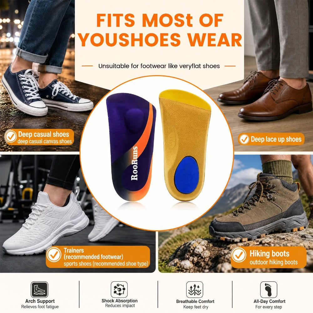 1Pair Orthotic Shoe Insoles with High Arch Support, Shock Absorbing Anti-Fatigue Inserts for Walking Running Standing All Day Peaceful Pleasures Health and Wellness