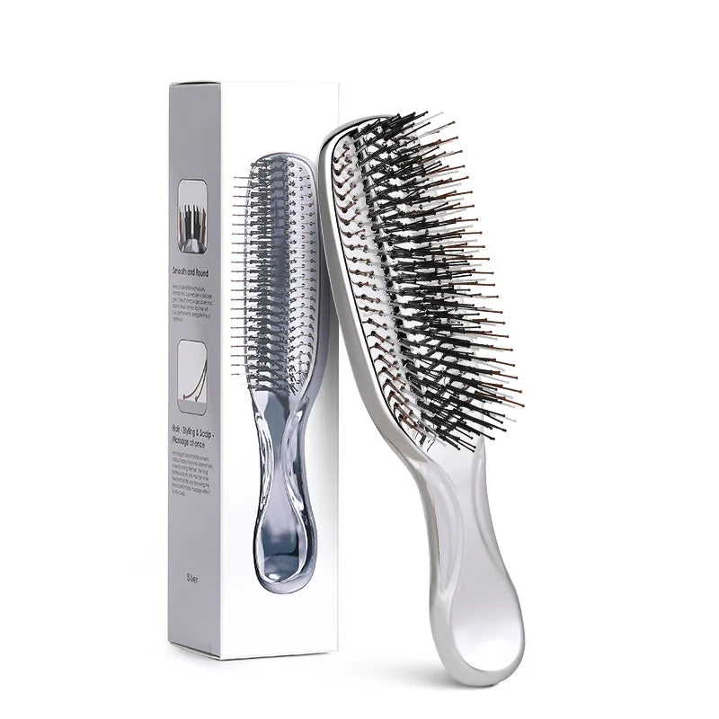 Comb Hair, Meridian Massage, Scalp Cleaning and Care, Dry and Wet Dual-use Portable Hair Comb Barber Accessories Peaceful Pleasures Health and Wellness Silver - A