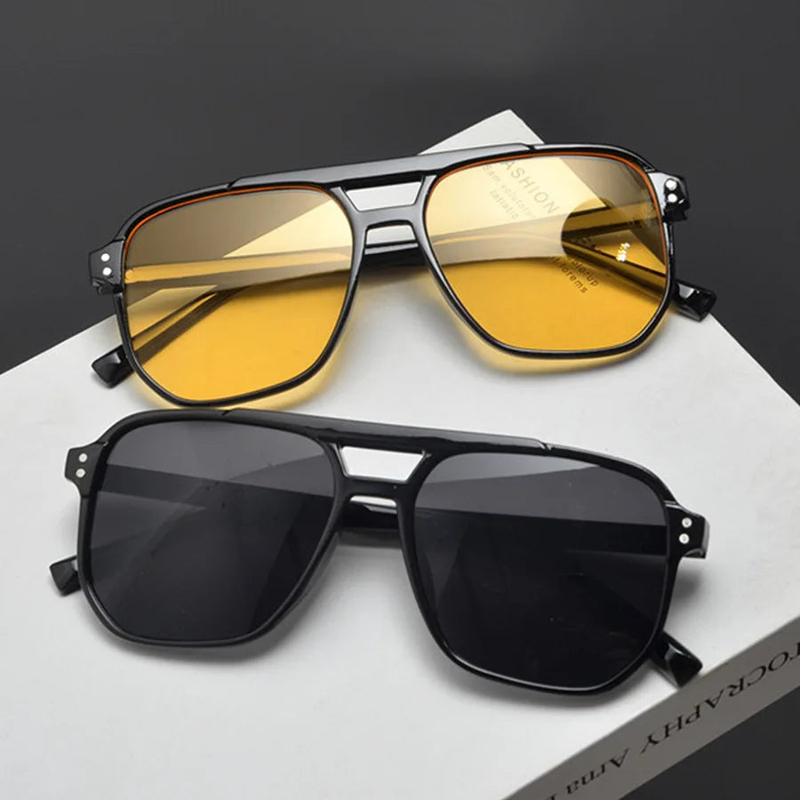1/6pc Retro Double Bridge Sunglasses Stylish Minimalist Large Frame Fashionable Ins Personality Ocean Lens Sun Glasses Peaceful Pleasures Health and Wellness