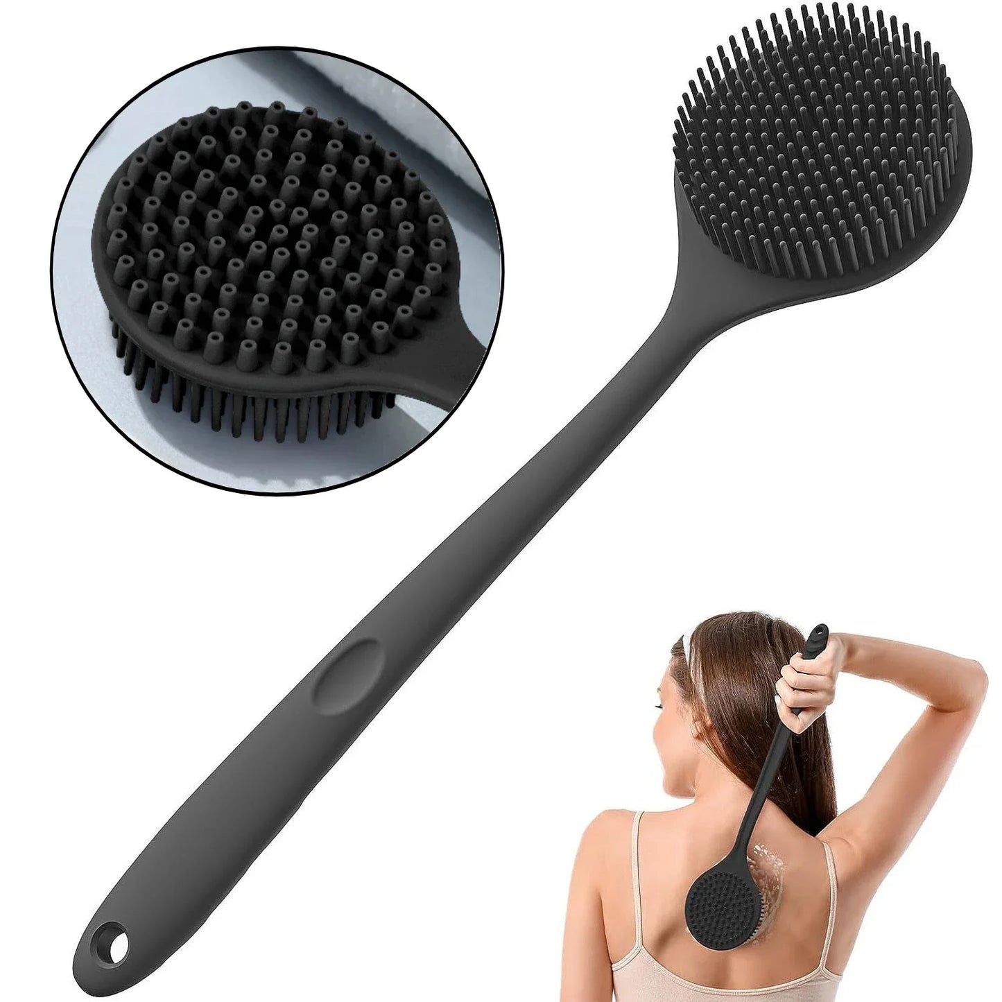 Long Handle Silicone Bath Brush – Dual-Sided Body Exfoliator Bath & Body Brush Peaceful Pleasures Health and Wellness