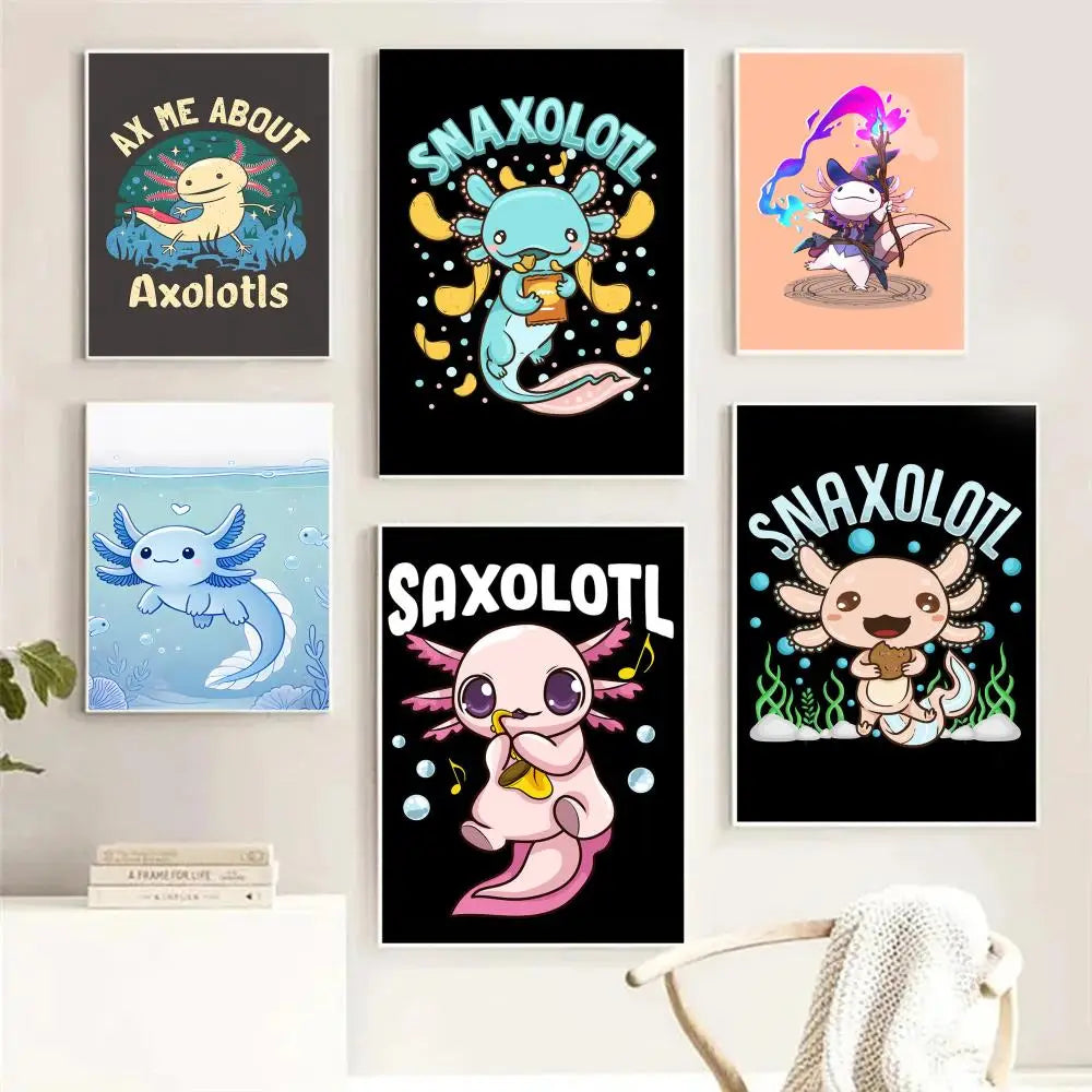 Cute Axolotl Art Poster HD Self Adhesive Waterproof Wall Art Ideal for Home Office Dorm Bedroom Great Gift Peaceful Pleasures Health and Wellness