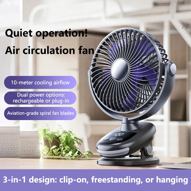 Bedroom Silent Loop Fan USB Charging Automatic Shaking Clip Fan Office Dormitory Desktop Small Fan Peaceful Pleasures Health and Wellness