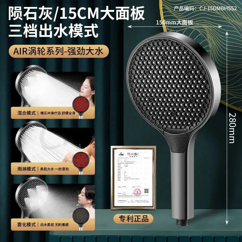 15cm High Pressure Shower Head – 3 Modes, Water Saving