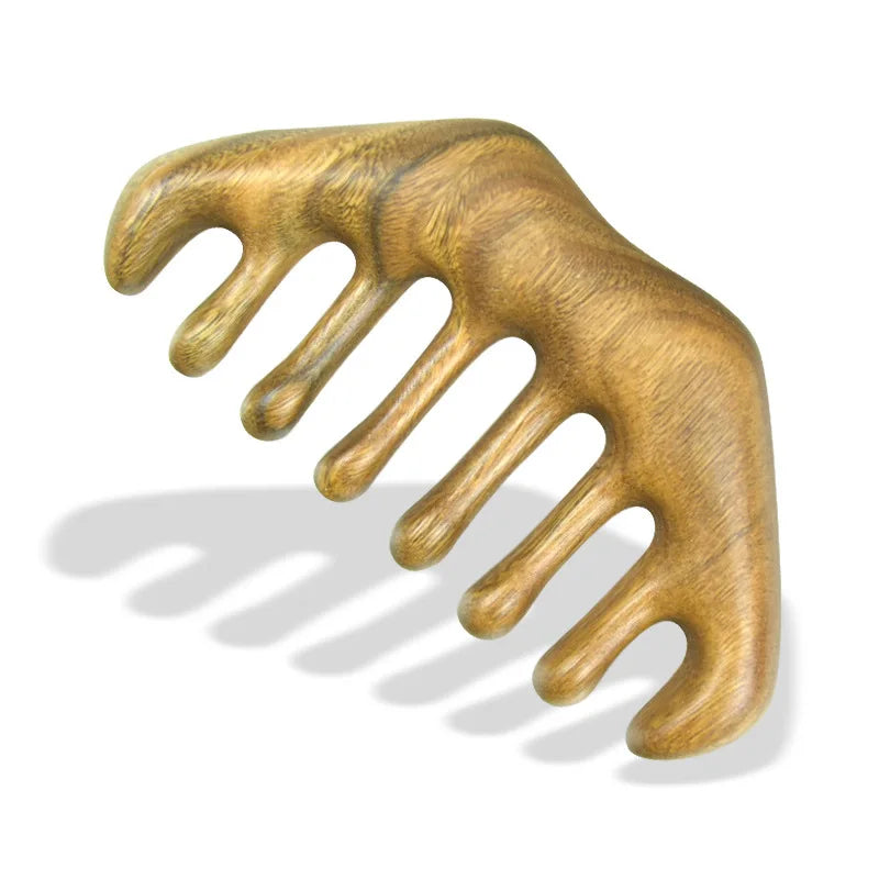 Green Sandalwood Wide Tooth Comb Head Meridian Massage Comb Acupuncture Therapy Blood Circulation Anti-static Smooth Hair Peaceful Pleasures Health and Wellness TYPE-3
