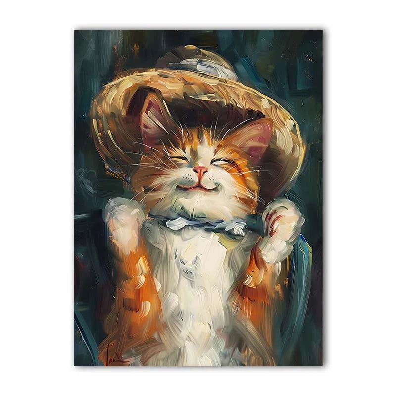 Animals Wall Art Cute Smiling Cat Oil Vintage Canvas Painting Nordic Style Poster Prints Bedroom Living Room Wall Decor Peaceful Pleasures Health and Wellness 01 50x70cm NoFrame China Mainland