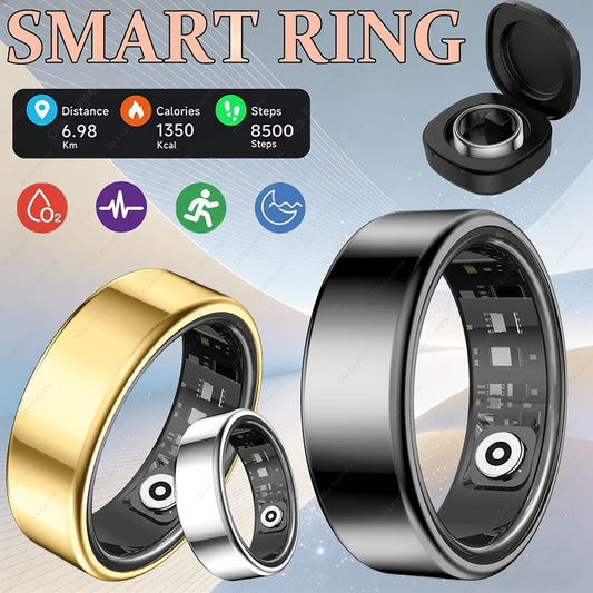 Smart Ring with Charging Box Men Women Health Sleep Heart Rate Monitoring IP68 & 5ATM Waterproof Multi-sport Mode Smartring New Peaceful Pleasures Health and Wellness