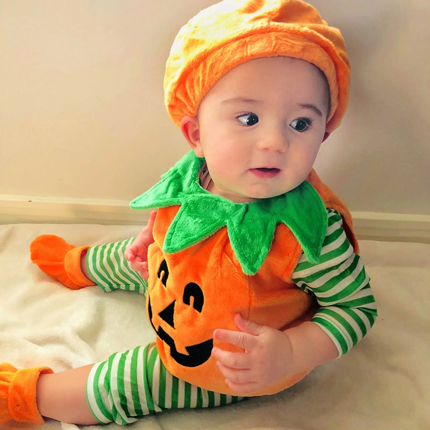 Baby Halloween Pumpkin Costume – Romper, Hat & Socks Set