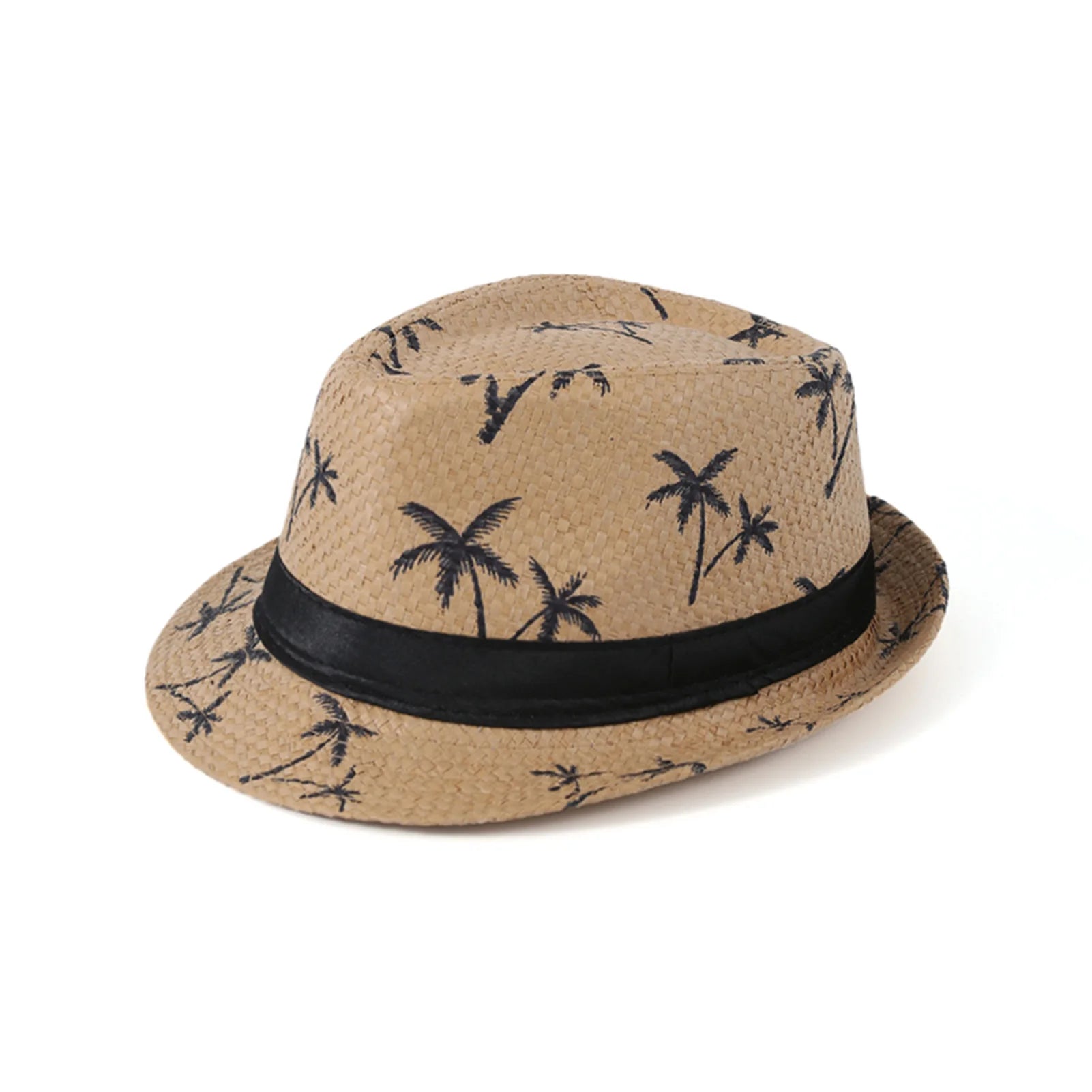 Summer Beach Woven Sun Hats Men Women Coconut tree print Jazz Sun Protection Travel Outdoor Panaman Straw Hats Unisex Peaceful Pleasures Health and Wellness Khaki 58