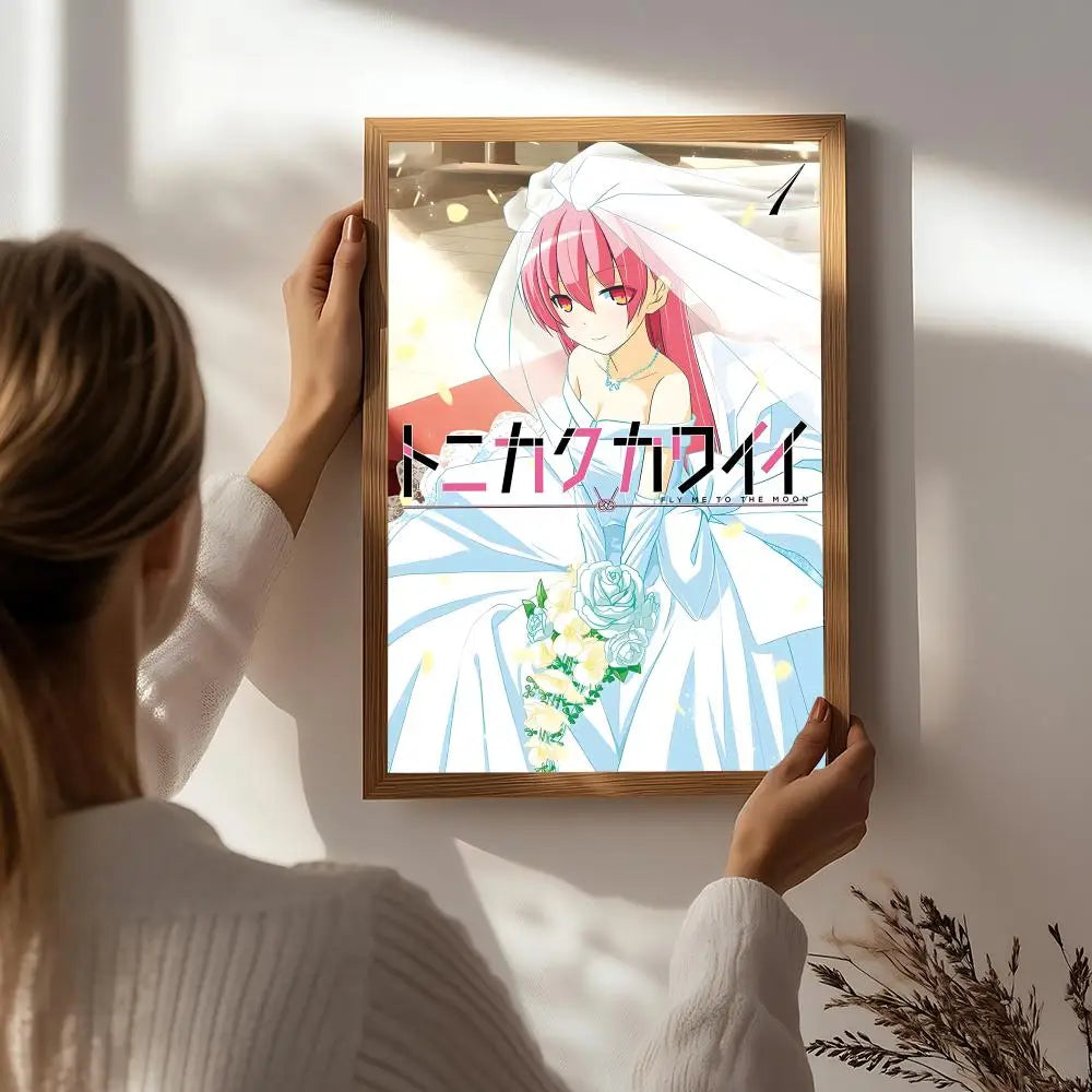 Fly Me to the Moon Anime Poster – HD Self-Adhesive Wall Art Anime Wall Poster Peaceful Pleasures Health and Wellness White1 15X20cmNoframe