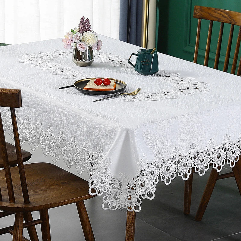 Battilo White Lace Floral Tablecloth | Waterproof Rectangle Cover