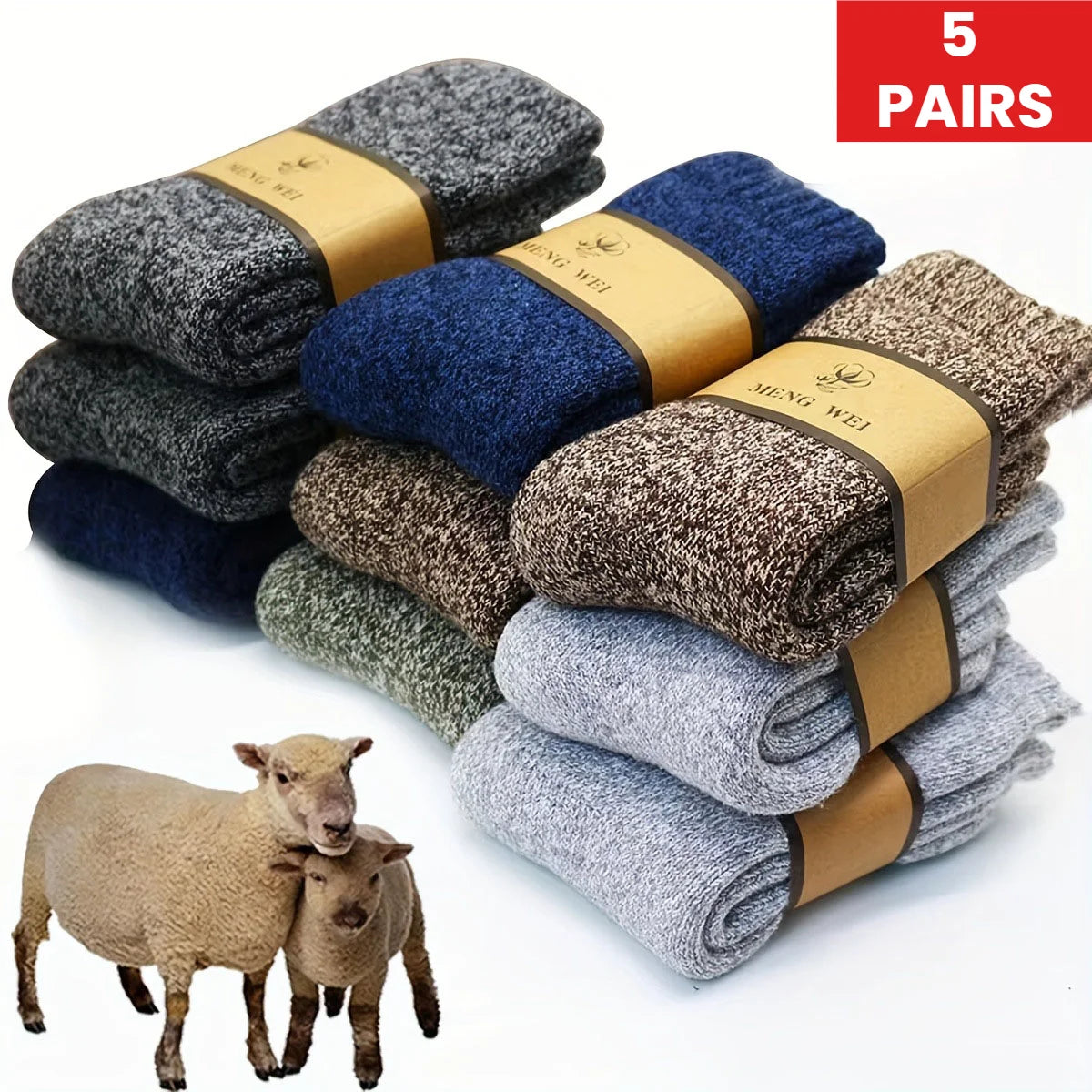 3/5Pair Men's Winter Merino Wool Socks High Quality Thick Warm Harajuku Retro Snow Casual Antifreeze Cashmere for Men Peaceful Pleasures Health and Wellness 5 Pairs of Random One Size