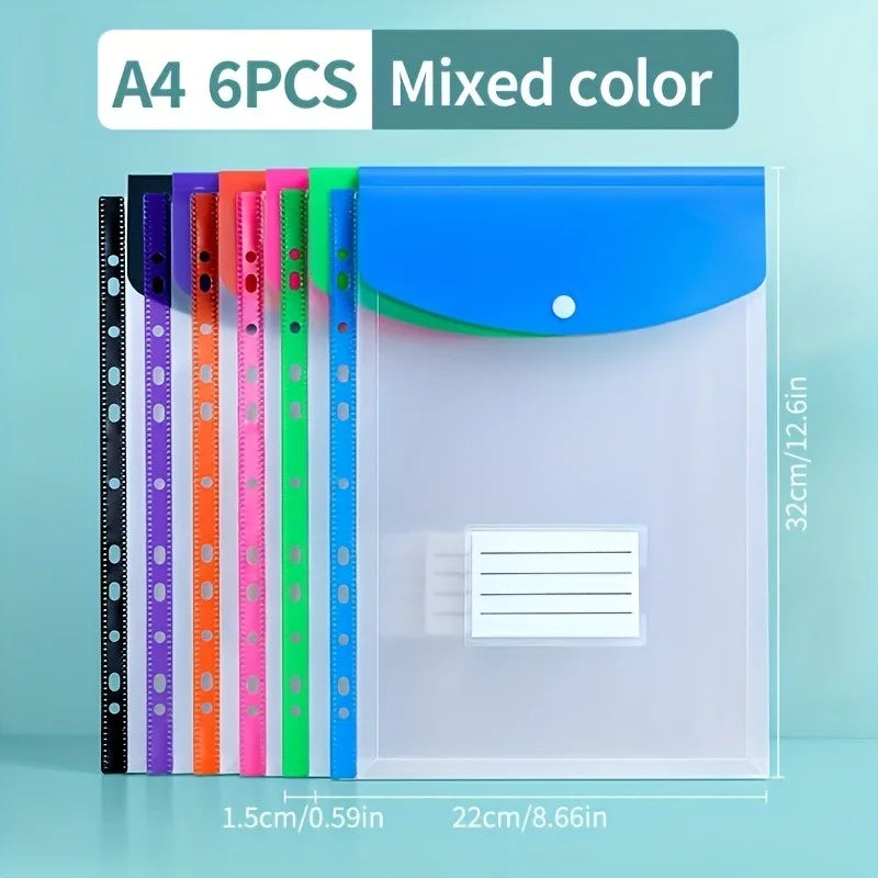 6-Pack Binder Pocket Organizer Folders – Expandable Plastic Envelopes