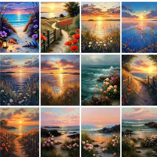 GATYZTORY Oil Painting By Numbers Frame Canvas Painting Sunset Seascape Number Painting Wall Decor Diy Gift Drawing By Number Peaceful Pleasures Health and Wellness
