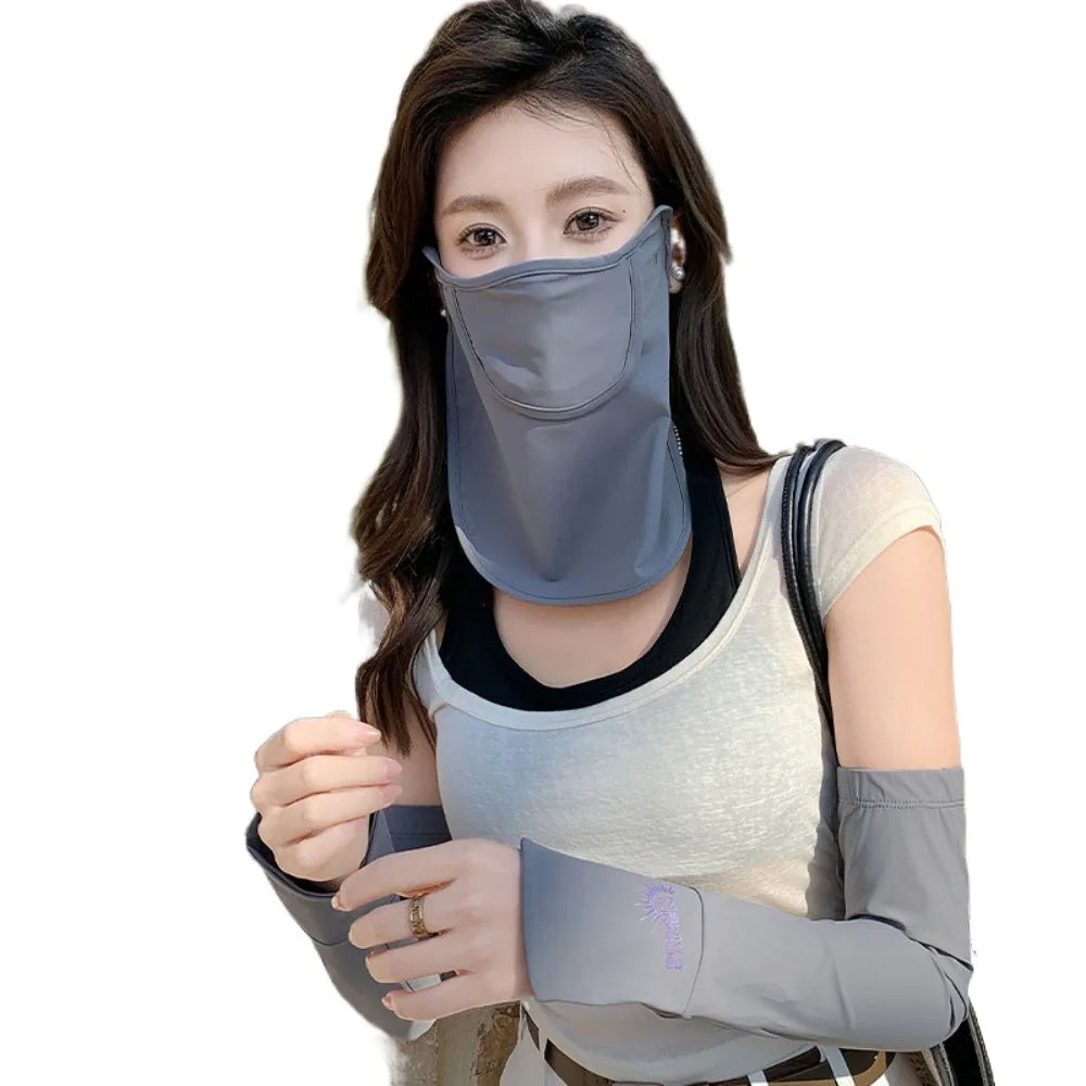 UPF 50+ Sun Protection Set – Mask & Arm Sleeves Peaceful Pleasures Health and Wellness Dark Grey
