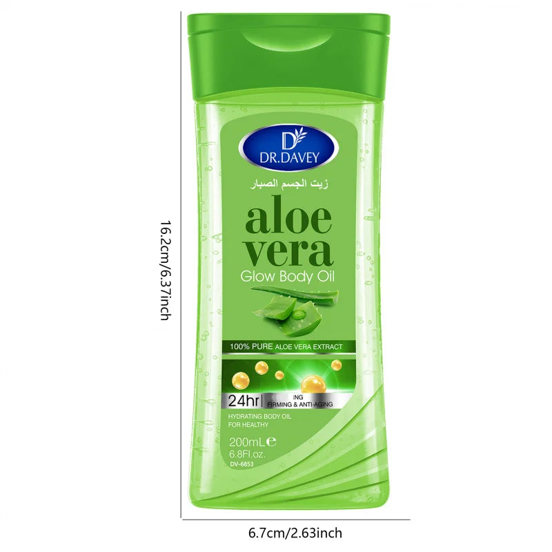 2pcs 200ml DR.DAVEY Aloe Vera Glow Body Oil Body Skin Care Oil Moisturizing Hydrating Care Suitable for All Seasons Body Face Peaceful Pleasures Health and Wellness