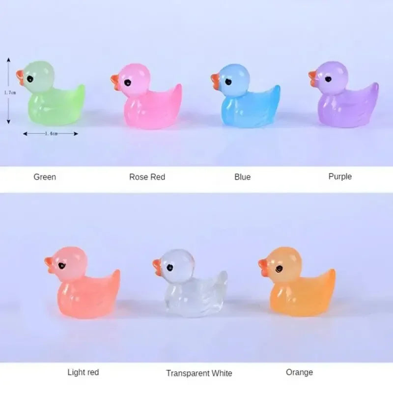 Glow-in-the-Dark Mini Duck Ornaments | Resin Decor 10pcs