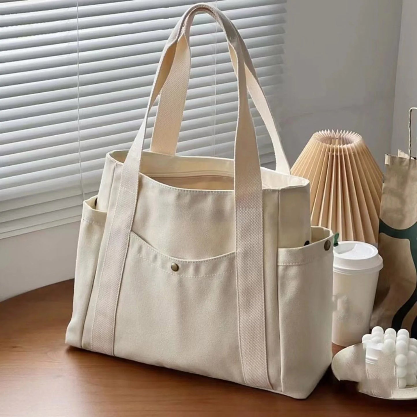 Large-Capacity Travel Tote Bag All-Match Tear-Resistant Handle Tote Bag Ideal Gift for Yourself Female Friends Peaceful Pleasures Health and Wellness Unlined style Creamy white