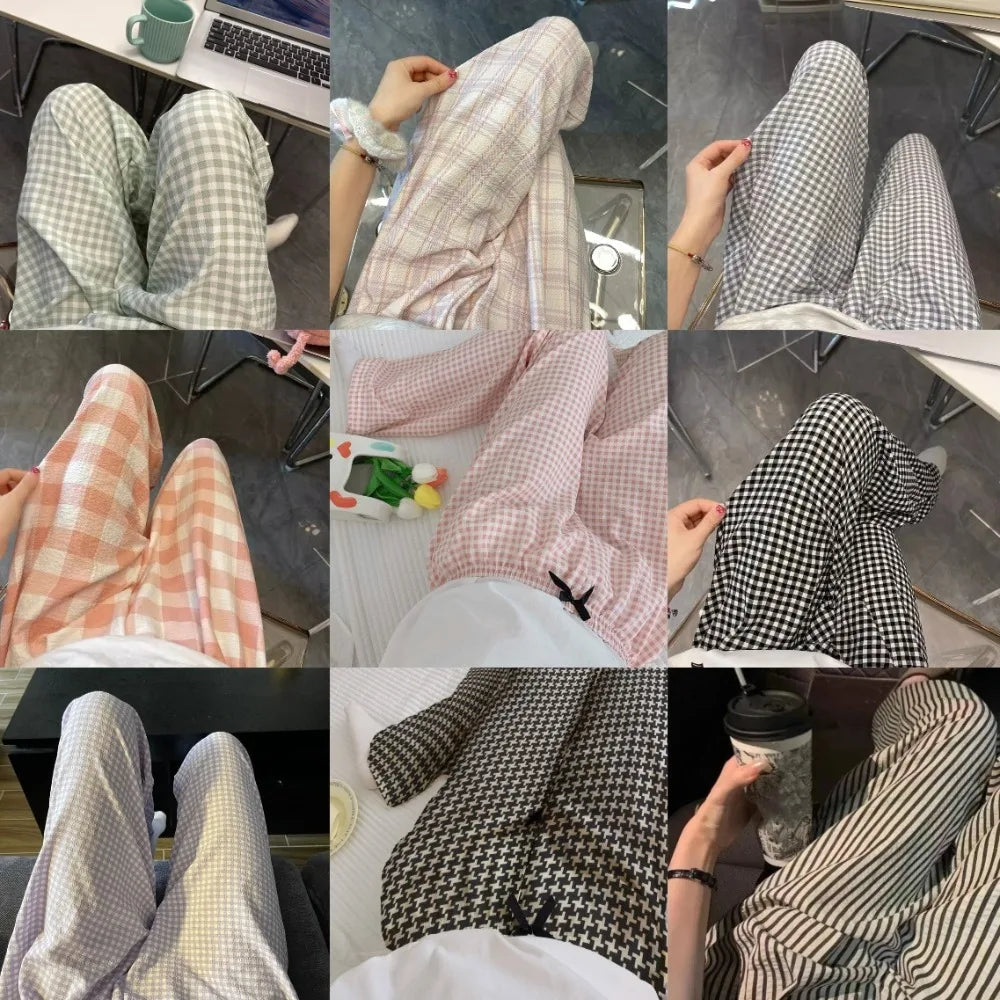 Women's High Waist Wide Leg Plaid Pajama Pants | Cotton Pajama Pants Peaceful Pleasures Health and Wellness