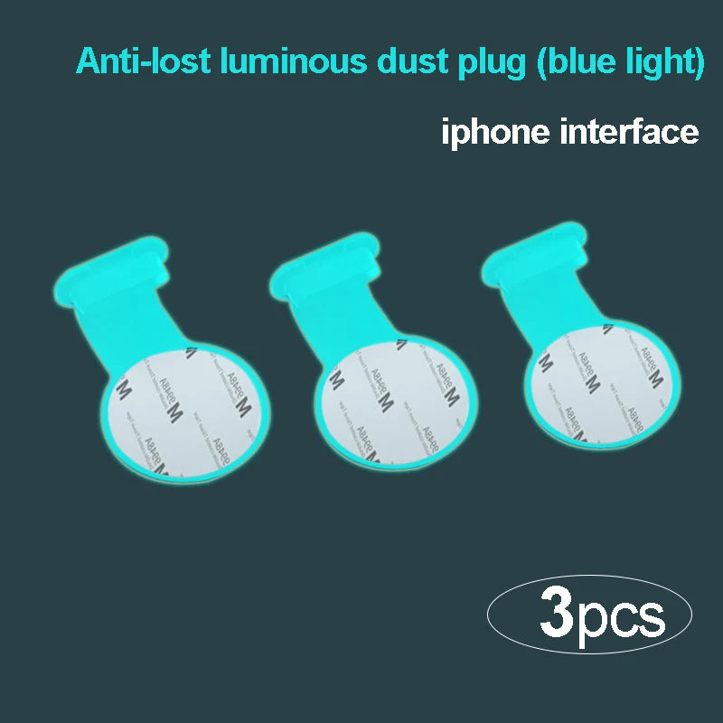 Phone Protector Micro Usb Luminous anti-loss Dust Plug Charm iphone 14 pro Accessories Rubber Plugs Type c Consumer Electronics Peaceful Pleasures Health and Wellness iphone blue(3pcs)