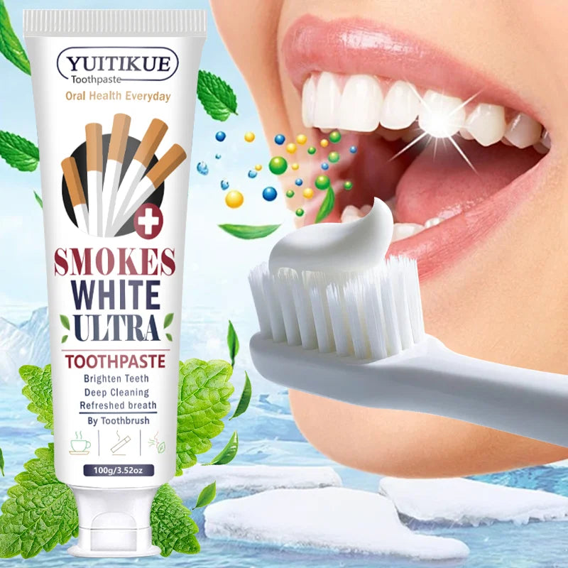 Yuitikue Smokes White Ultra Toothpaste, 100g Effective Stain Removal Toothpaste for Brighter Teeth & Fresh Breath, Deep Cleaning Peaceful Pleasures Health and Wellness