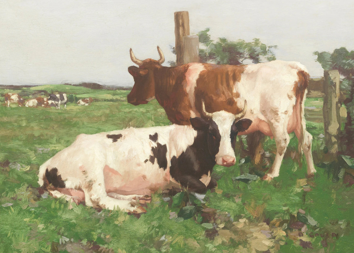 Vintage Rural Antique Animals Poster Cows in The Forest and Pasture Canvas Painting Farmhouse Wall Art Picture Office Home Decor Peaceful Pleasures Health and Wellness 15 20x30cm Unframed