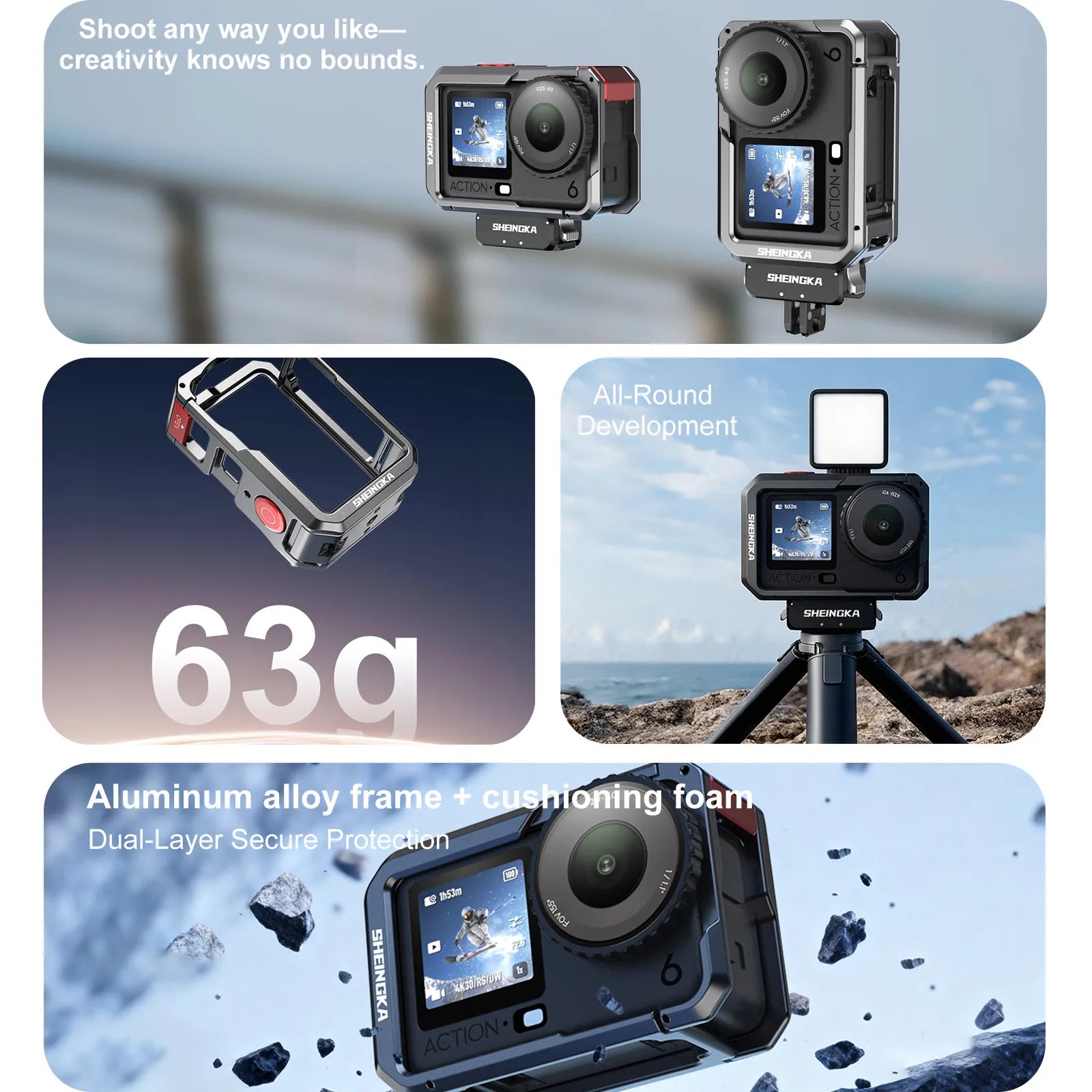 Rabbit Cage Aluminum Protective Case Multifunctional Metal Frame Expansion Adapter Mount For Dji Osmo Action6 Action Camera Peaceful Pleasures Health and Wellness