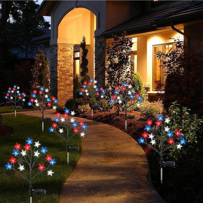 Red White Blue Star Solar String Lights Outdoor Waterproof