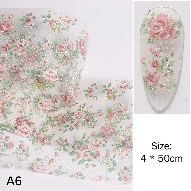 1Pcs Flower Nail Transfer Foils Stickers for Nail Art Peaceful Pleasures Health and Wellness A6