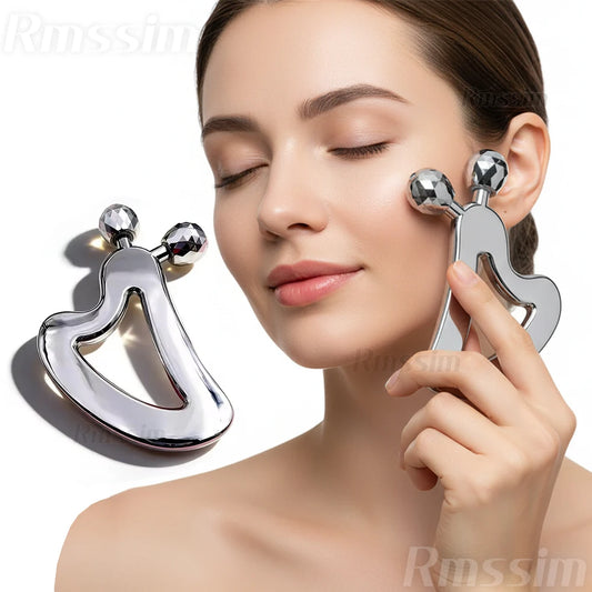Stainless Steel Gua Sha Facial Massage Tool with Roller Gua Sha Massage Tool Peaceful Pleasures Health and Wellness