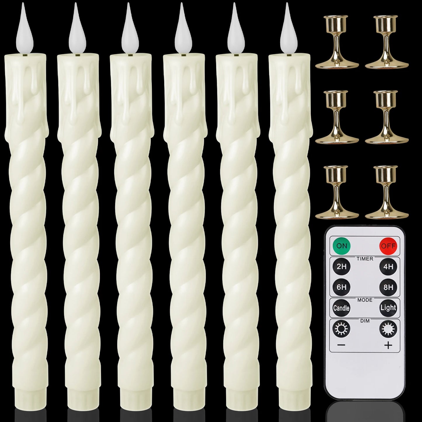 Flameless Flickering Taper Candles With/Without Remote Control Timer Dimmer Battery Operated Candlesticks for Christmas Wedding Peaceful Pleasures Health and Wellness Remote 6Pc Ivory D