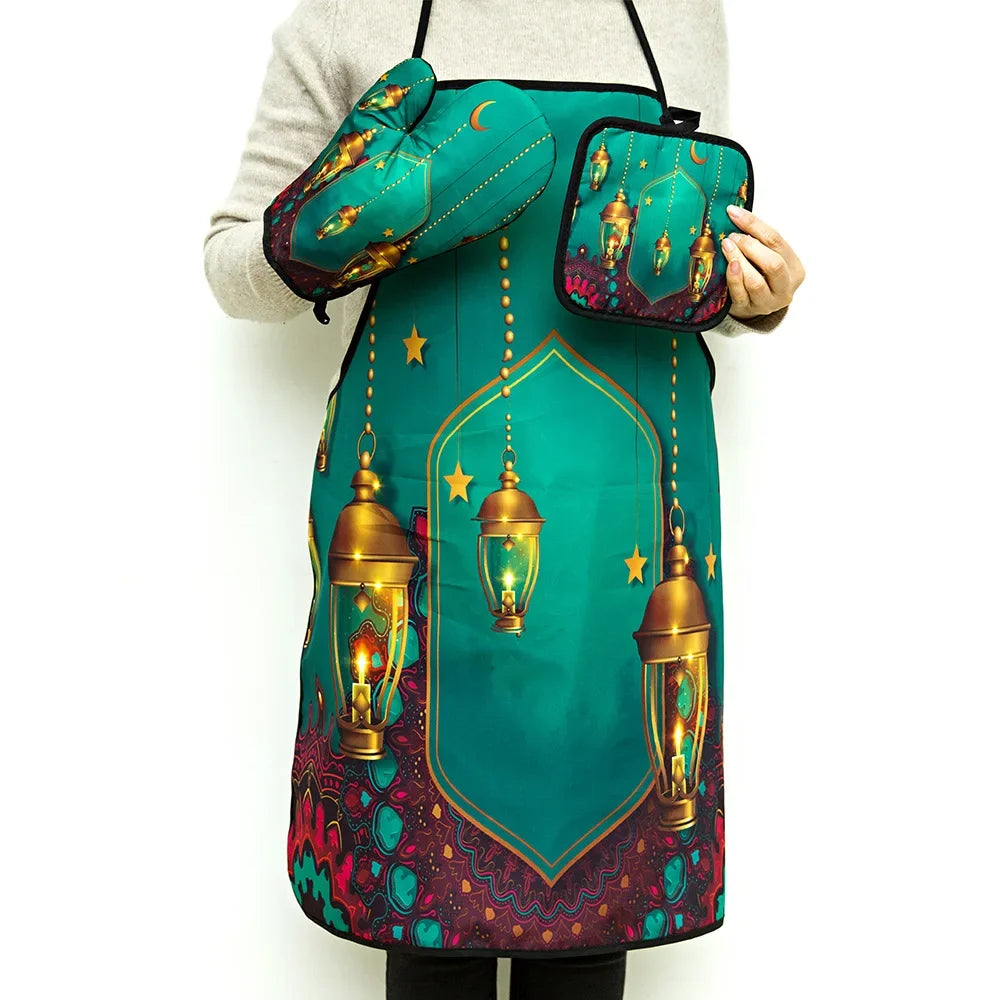 Ramadan Mubarak Kitchen Set – Apron, Oven Mitt & Pot Holder Kitchen Gift Set Peaceful Pleasures Health and Wellness