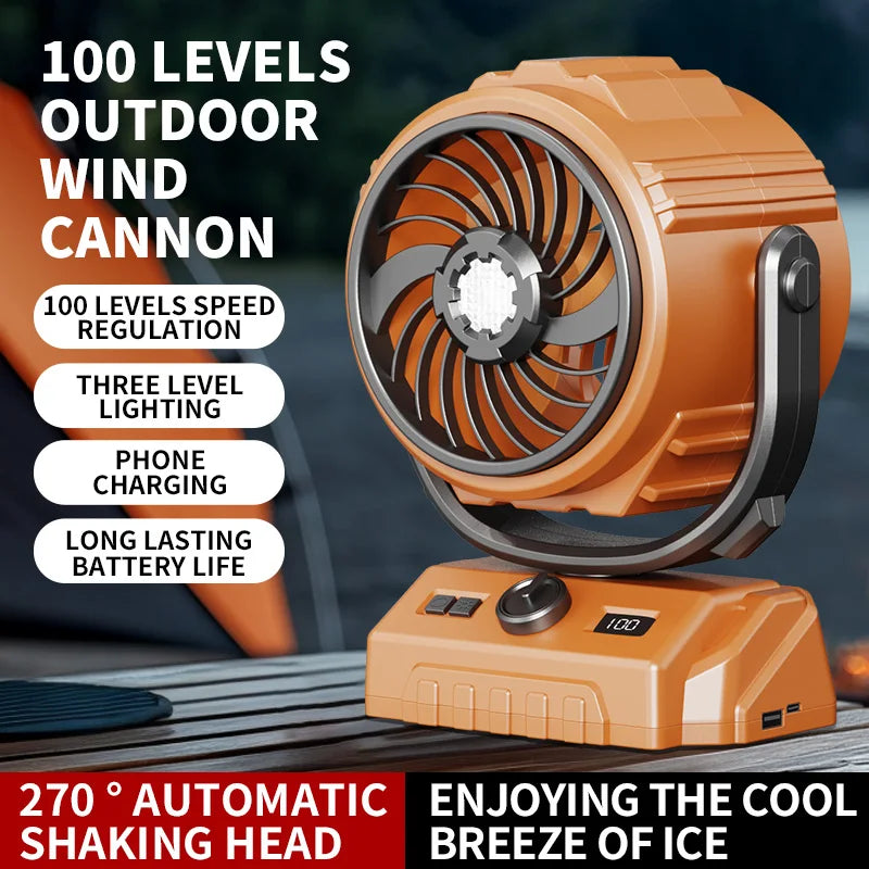 HOMEFISH 2026 6" Camping Fan 100-Speed Oscillating LED Light Digital Display Rechargeable Outdoor Fan Peaceful Pleasures Health and Wellness