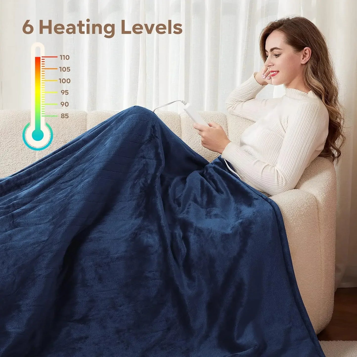 Queen Size Electric Heated Blanket with 6 Heat Settings, Auto Timer, and Soft Flannel for Home Use Peaceful Pleasures Health and Wellness