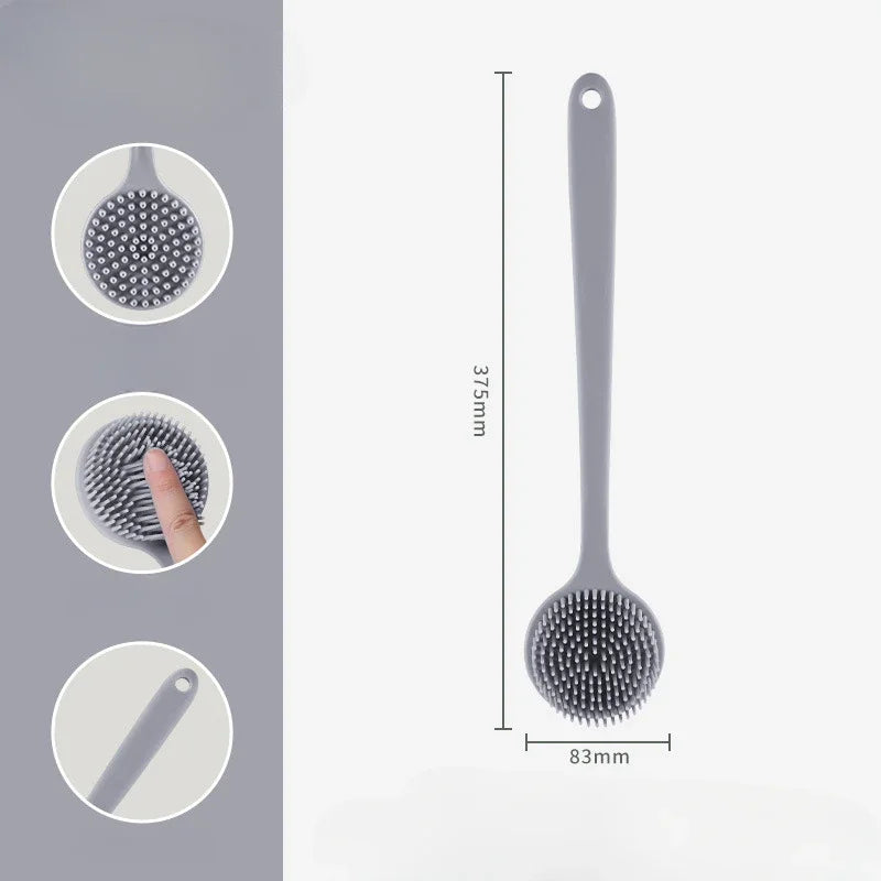 Long Handle Silicone Bath Brush – Dual-Sided Body Exfoliator Bath & Body Brush Peaceful Pleasures Health and Wellness Long handle-Gray Silica Gel