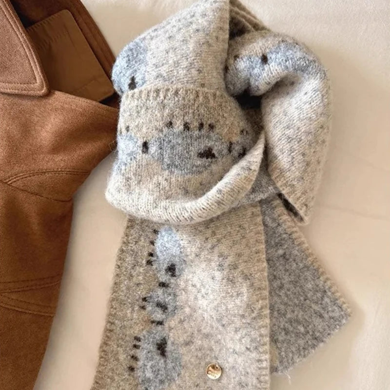 Winter Warm Scarf Women New Korean Cute Sheep Design Fashion Knitted Scarf Couple Thick Coldproof Windproof Scarf Daily Outfit Peaceful Pleasures Health and Wellness