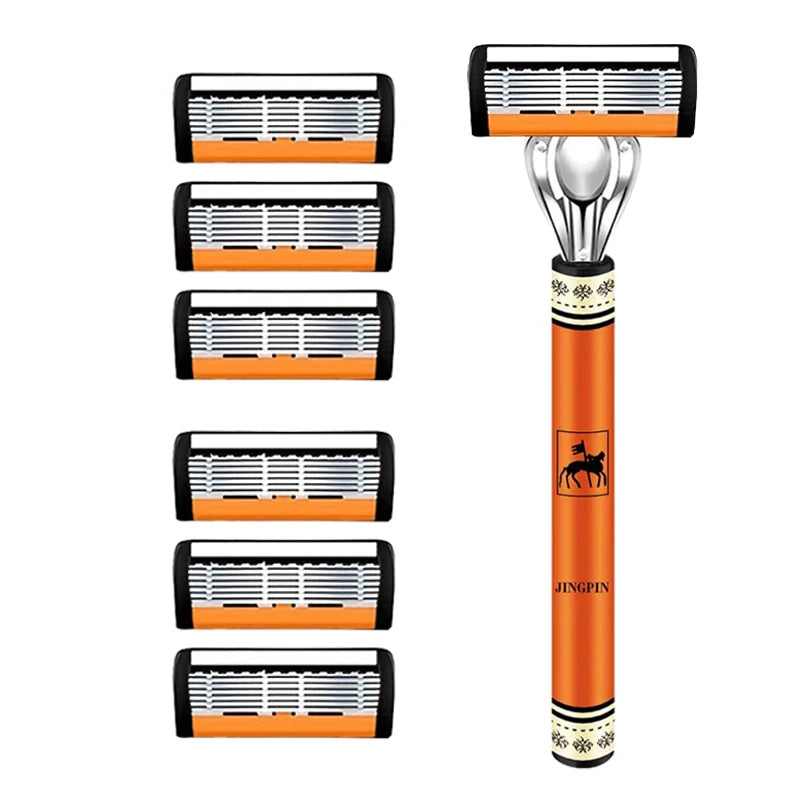 6-Blade Men's Safety Razor | Stainless Steel Shaver Set