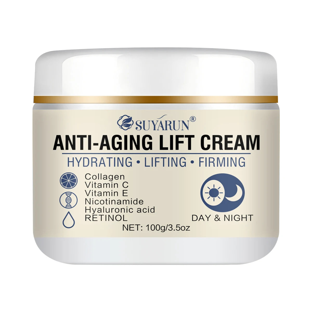 SUYARUN Retinol Collagen Anti-Aging Face Cream Natural Formula for Firming Wrinkles Lifting And Hydrating Skin. Peaceful Pleasures Health and Wellness 100g