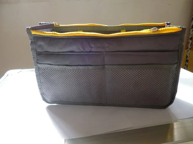 Women Cosmetic Organizer Bag Nylon Travel Insert Organizer Handbag Foldable Large Capacity Insert Bag Liner Makeup Tote Peaceful Pleasures Health and Wellness Grey