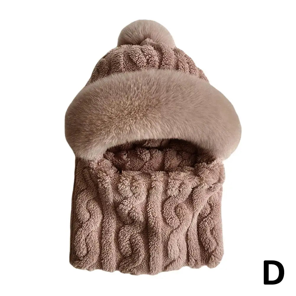 Women's Hooded Plush Winter Beanie – Windproof Fleece Cycling Hat