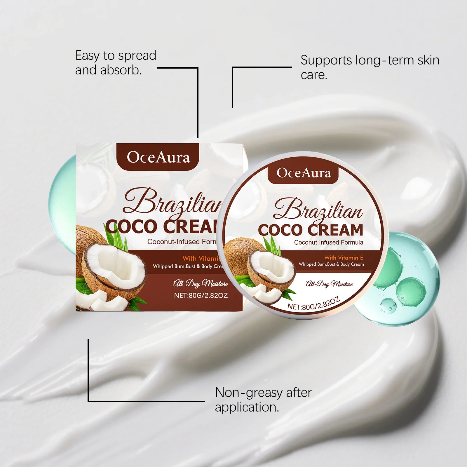 Coconut Oil Moisturizer Repair Damaged Dry Skin Deep Nourishing Brightening Anti Crack Smoothing Softening Skin Hydrating Cream Peaceful Pleasures Health and Wellness