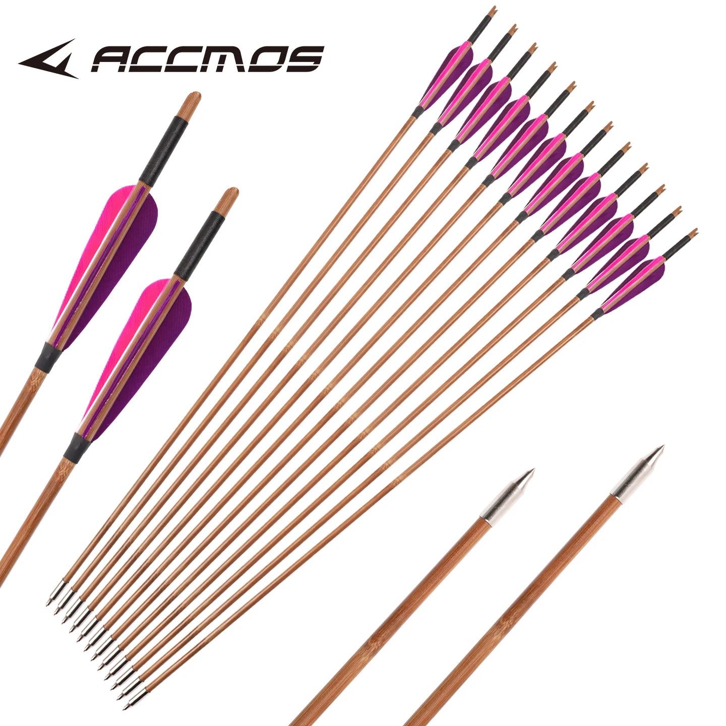6 12 Bamboo Shaft Arrow 4-inch Purple Pink True Feather Bow Shooting